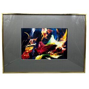 Abstract Framed Art Print By Signed Artist Bruton Colorful Fiery Design 28X20"